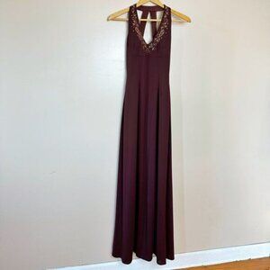 SALE! Brown DJ Nights Beaded Halter Long Gown Y2K Size 3/4 EUC